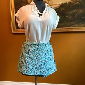 Floral mini skirt skort shorts Women blue purple hidden zipper Vintage A Buyer
